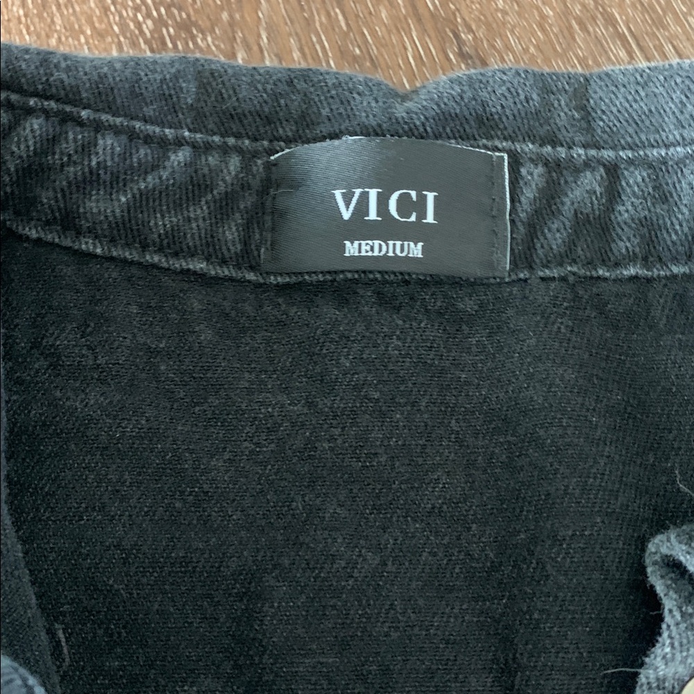 Vici Leopard Colorblock Black Washed Denim Shirt Jacket. Oversized fit. Medium. - Picture 4 of 7